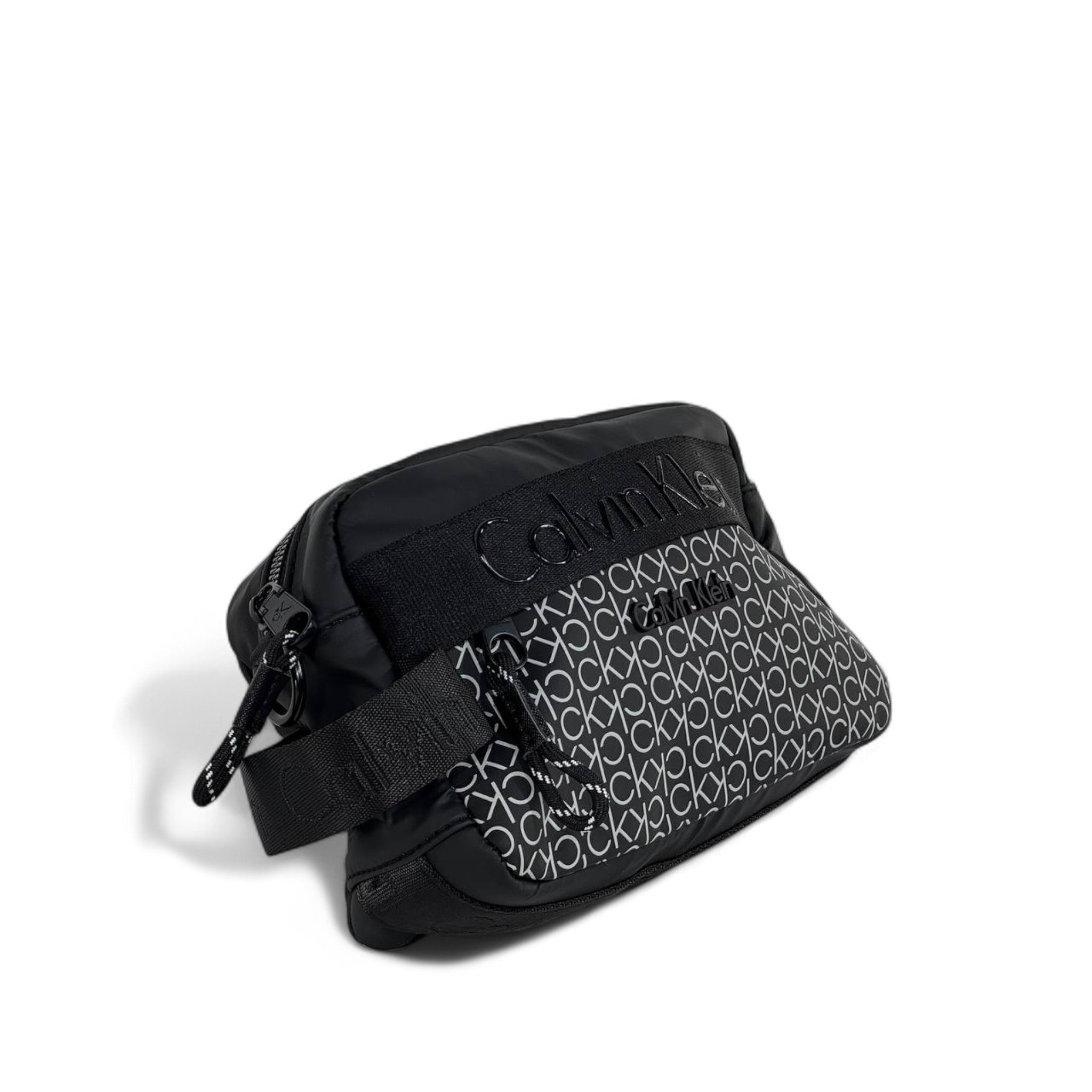 🖤 Calvin Klein Black & Grey All-Over Monogram Crossbody Bag – Unisex Streetwear