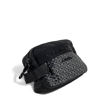 🖤 Calvin Klein Black & Grey All-Over Monogram Crossbody Bag – Unisex Streetwear