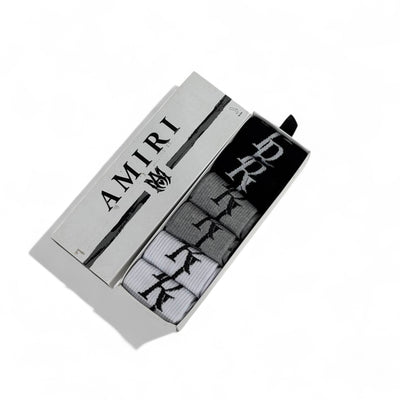 Amiri Crew Socks Set – 6 Pairs (White, Black, Grey) with Gift Box