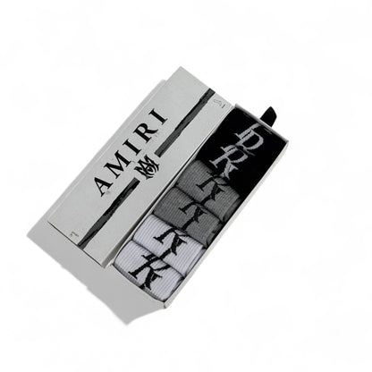 🖤 Amiri Crew Socks Set – 6 Pairs (White, Black, Grey) with Gift Box
