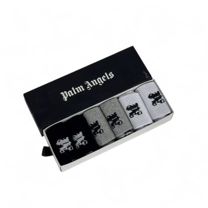 🖤 Palm Angels Crew Socks Set – 6 Pairs (White, Black, Grey) with Gift Box