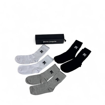 🖤 Palm Angels Crew Socks Set – 6 Pairs (White, Black, Grey) with Gift Box