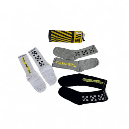 ⚫⚪ Off-White Crew Socks Set – 6 Pairs (White, Black, Grey) with Gift Box