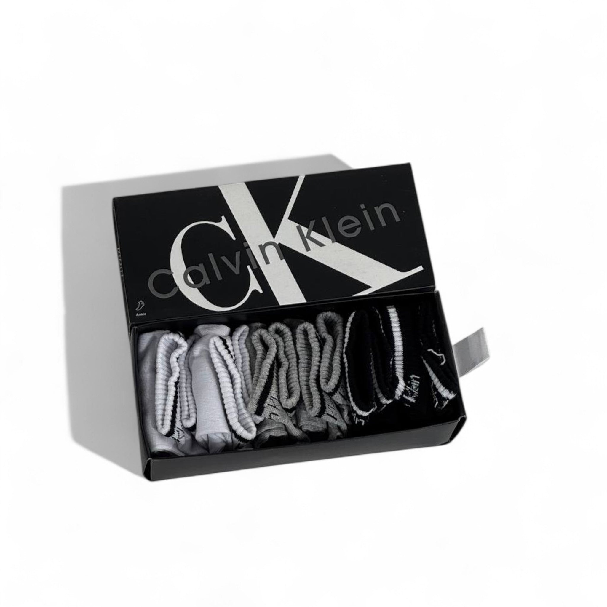 ✨ Calvin Klein Ankle Socks Set – 6 Pairs (Black, White, Grey) with Gift Box