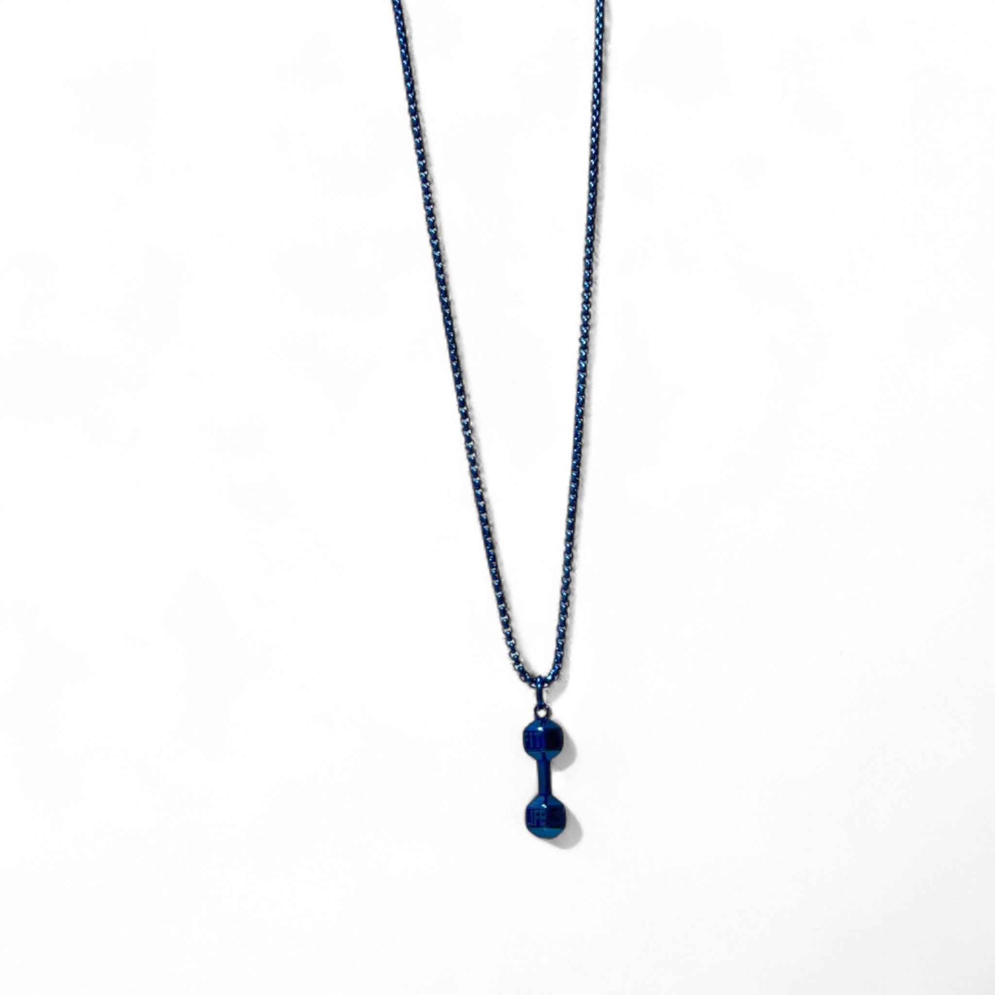 Blue Dumbbell Fitness Necklace 🟦 – Stainless Steel, 40cm Chain 🔗