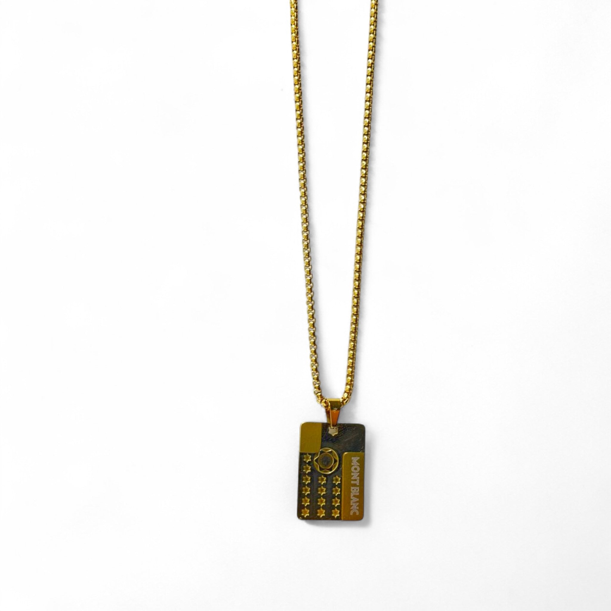 Montblanc-Inspired Star Tag Necklace ✨ – Gold Stainless Steel, 40cm Chain