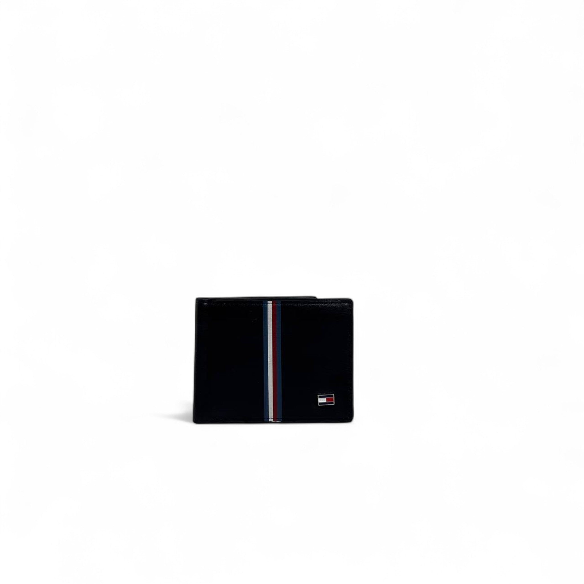 Tommy Hilfiger Black Leather Wallet with Signature Stripe 🇺🇸 | Men’s Bifold