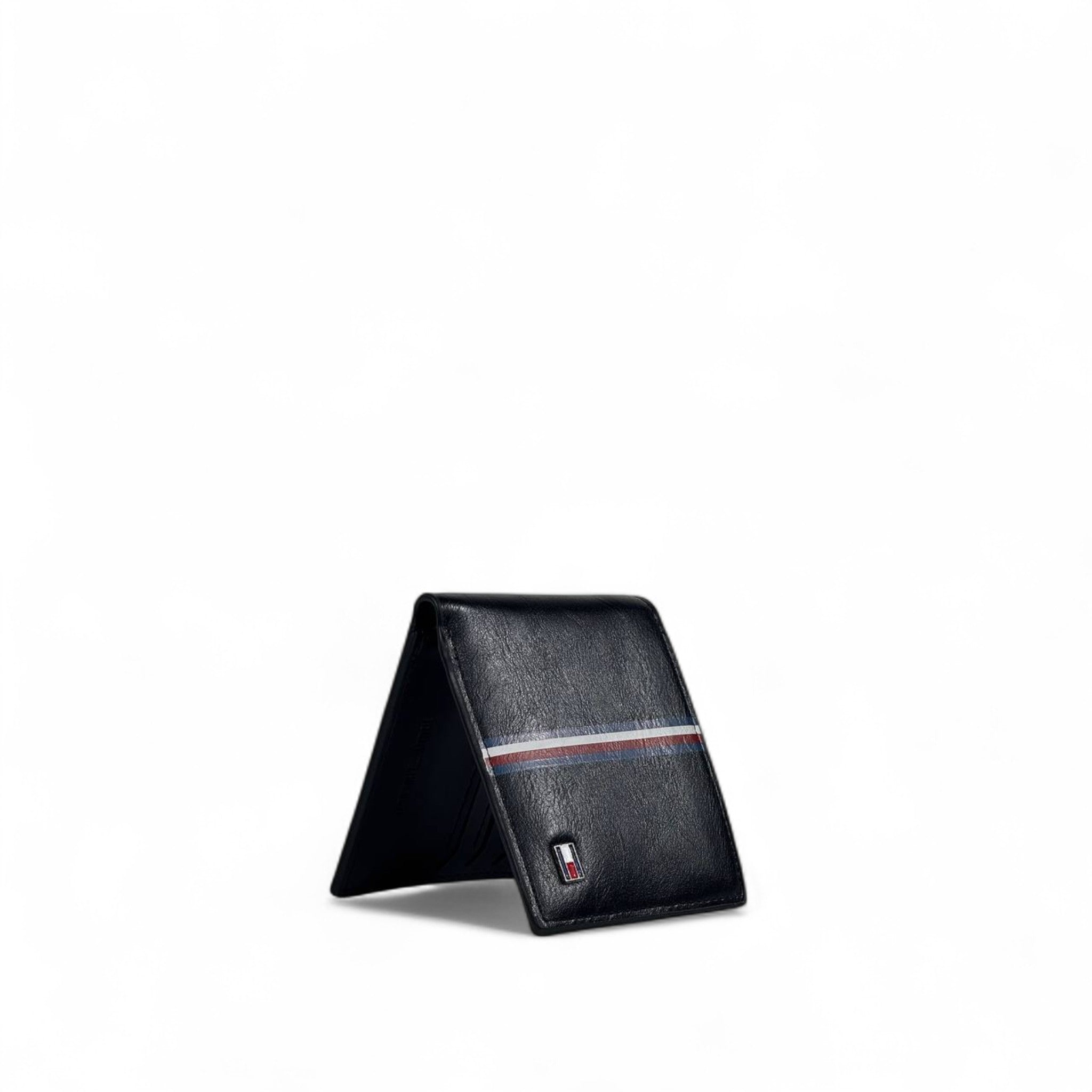 Tommy Hilfiger Black Leather Wallet with Signature Stripe 🇺🇸 | Men’s Bifold