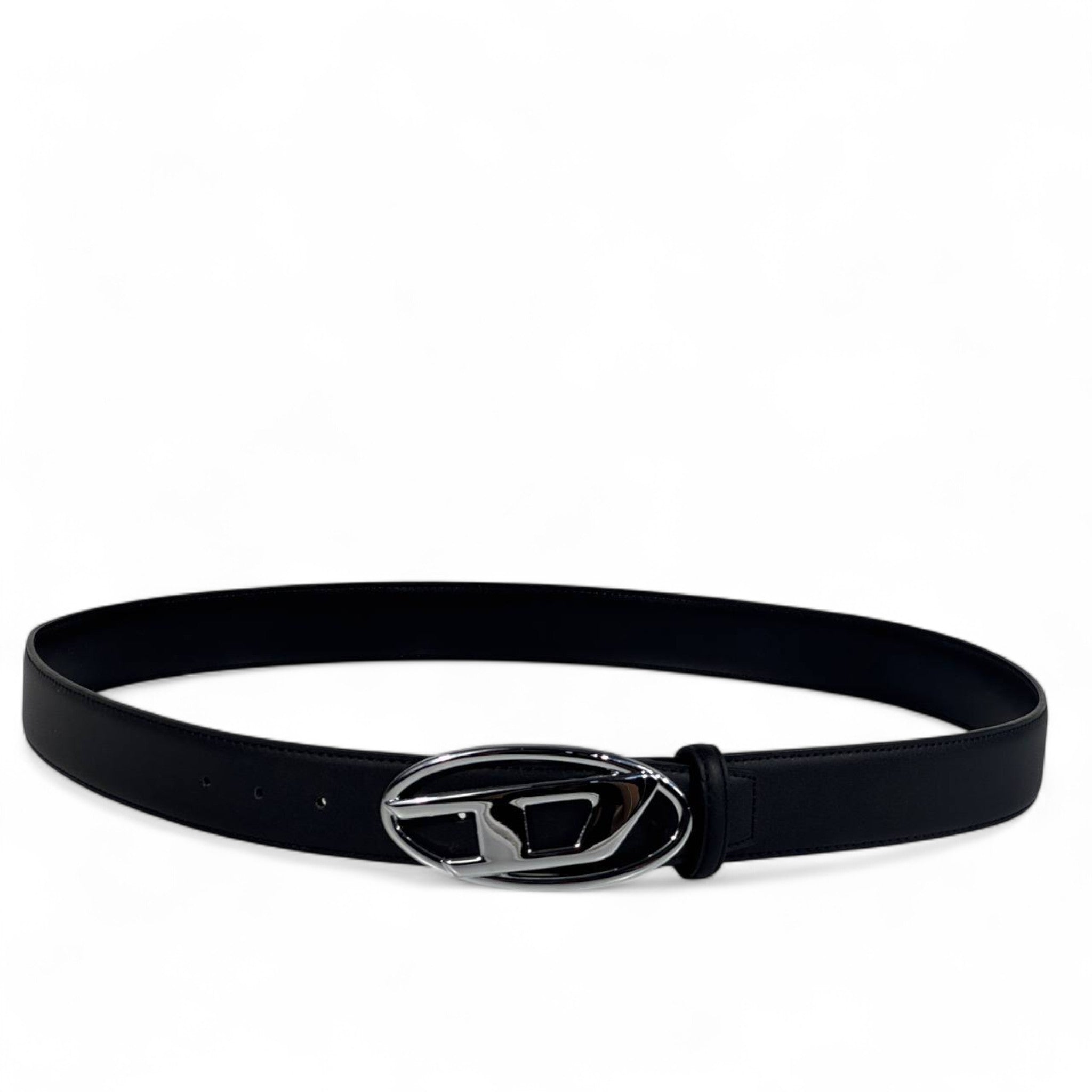 🖤 Diesel Black Leather Belt with Signature Oval Buckle – Unisex Luxury