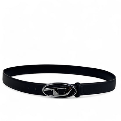 🖤 Diesel Black Leather Belt with Signature Oval Buckle – Unisex Luxury