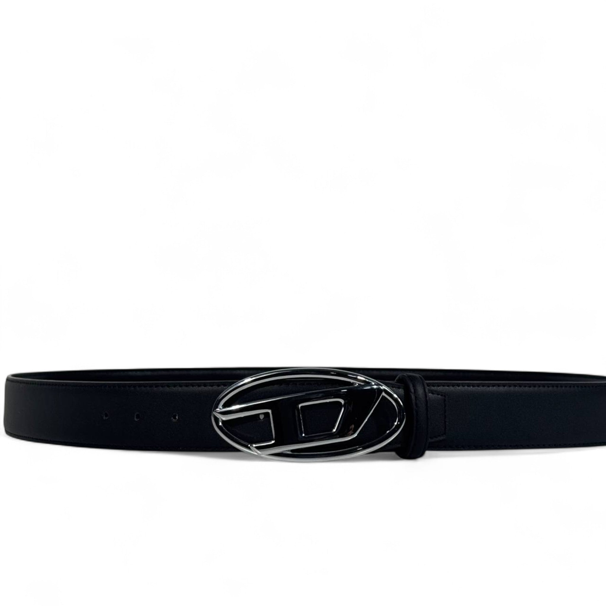 🖤 Diesel Black Leather Belt with Signature Oval Buckle – Unisex Luxury