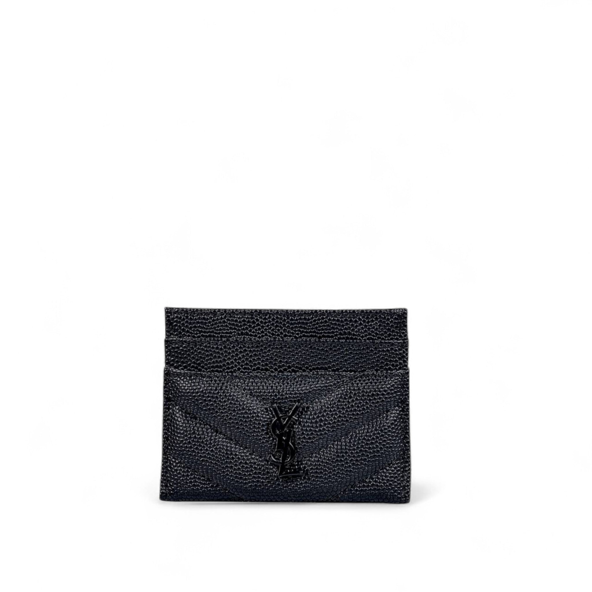 🖤 Saint Laurent Black Textured Leather Card Holder – YSL Monogram