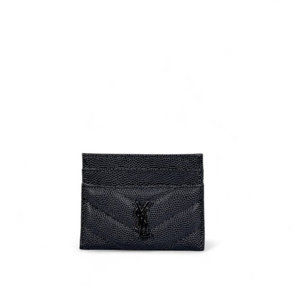 🖤 Saint Laurent Black Textured Leather Card Holder – YSL Monogram