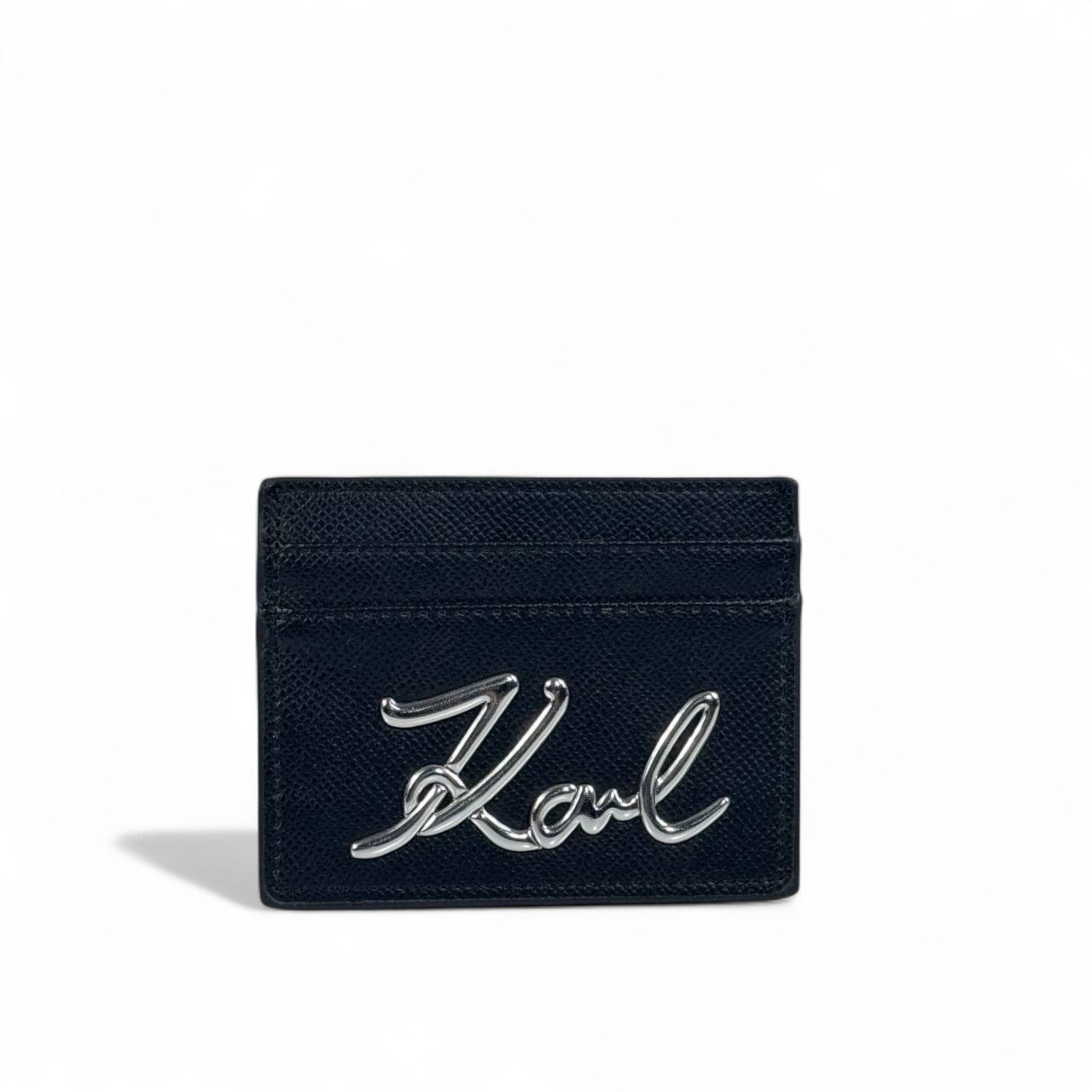🖤 Karl Lagerfeld Black Leather Card Holder – Silver Karl Logo
