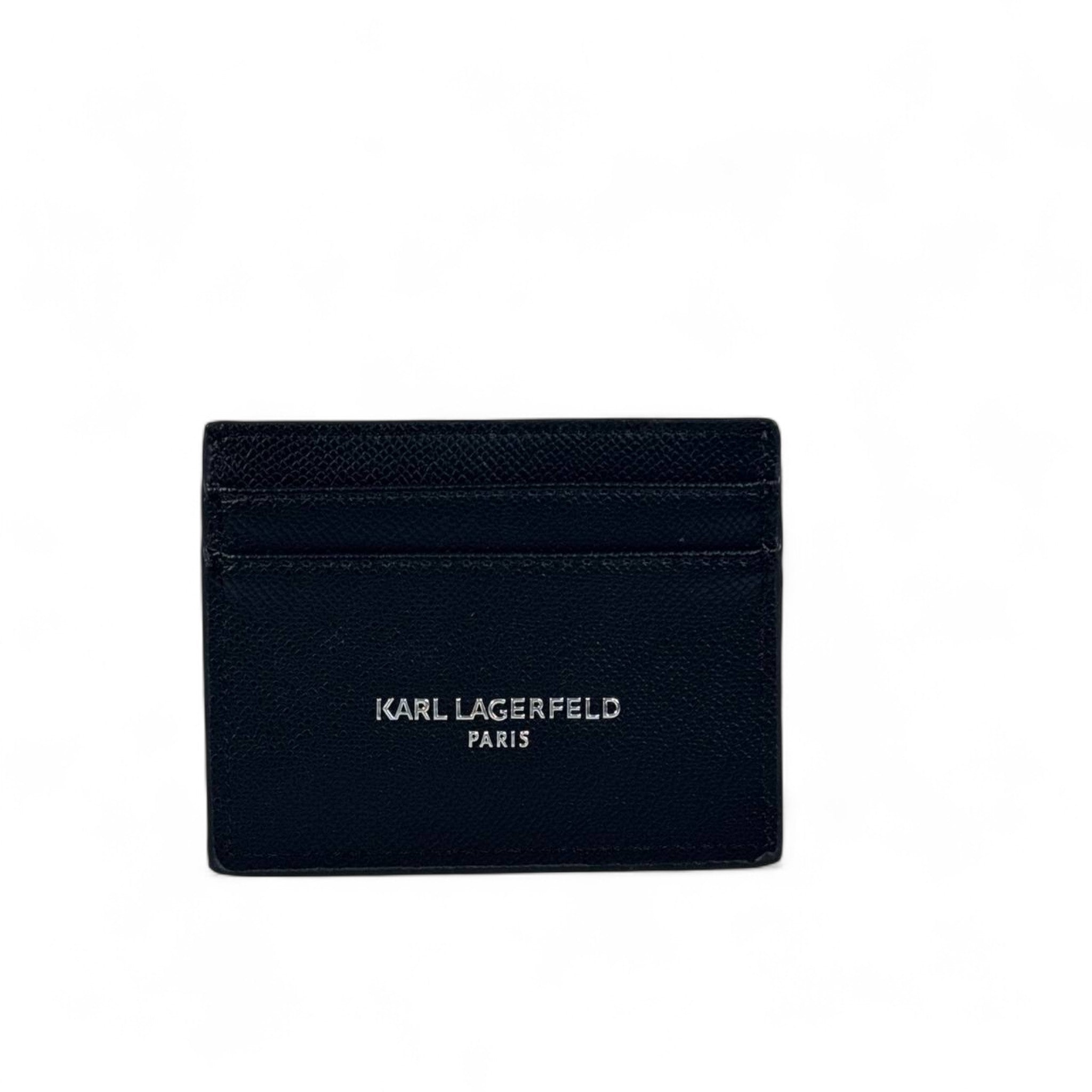 🖤 Karl Lagerfeld Black Leather Card Holder – Silver Karl Logo