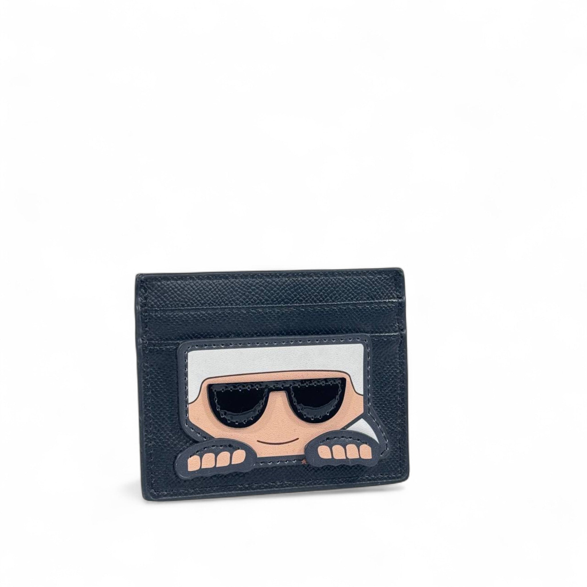🖤 Karl Lagerfeld Black Leather Card Holder – Cartoon Karl Motif