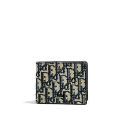💙 Dior Oblique Canvas Bifold Wallet – Blue Jacquard