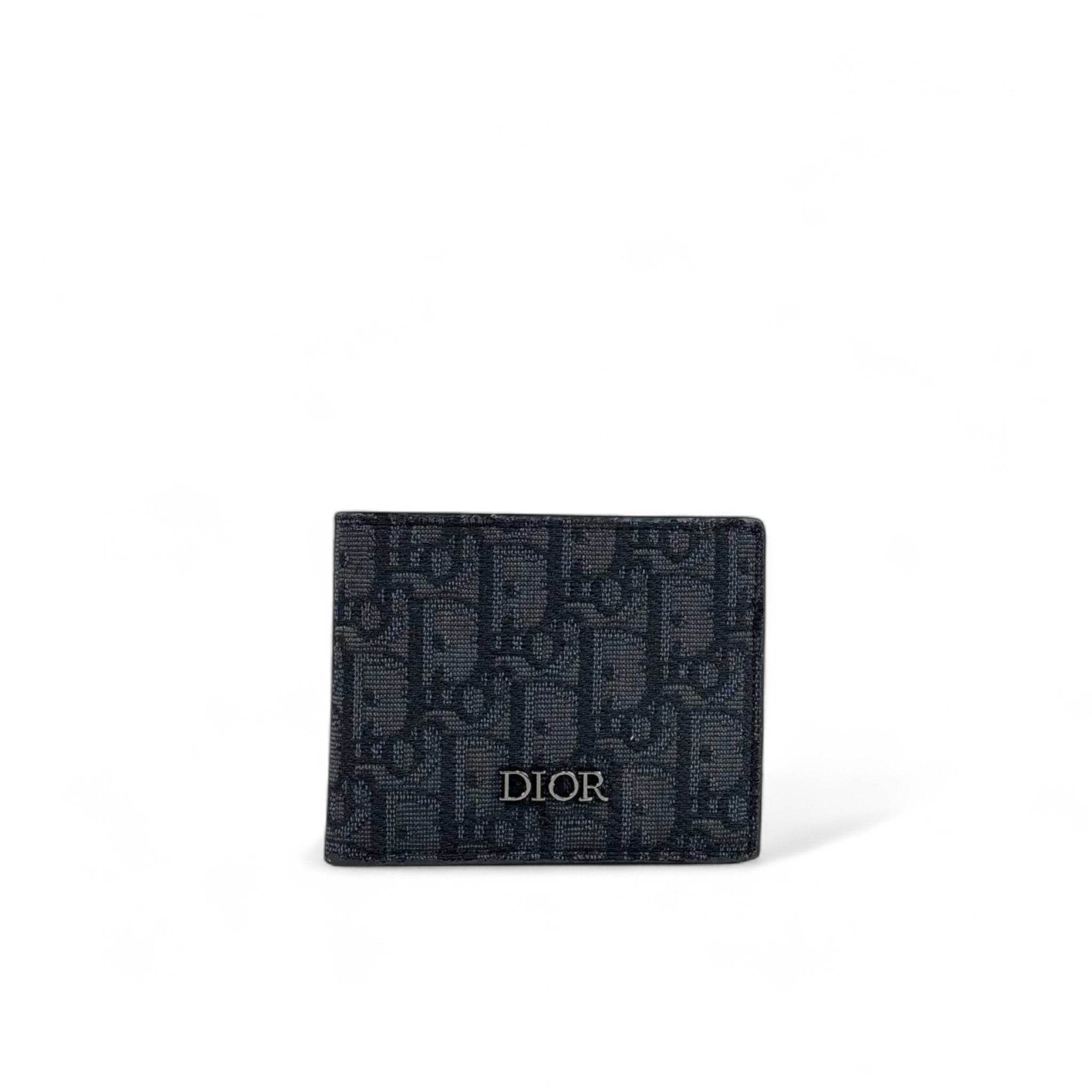 💙 Dior Blue Oblique Canvas Bifold Wallet – Silver Logo