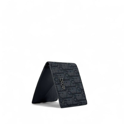 💙 Dior Blue Oblique Canvas Bifold Wallet – Silver Logo