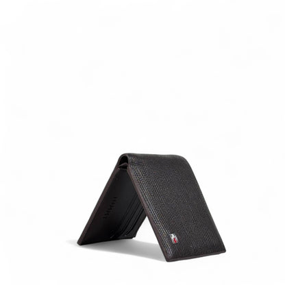 🤎 Tommy Hilfiger Brown Textured Leather Bifold Wallet – Flag Logo