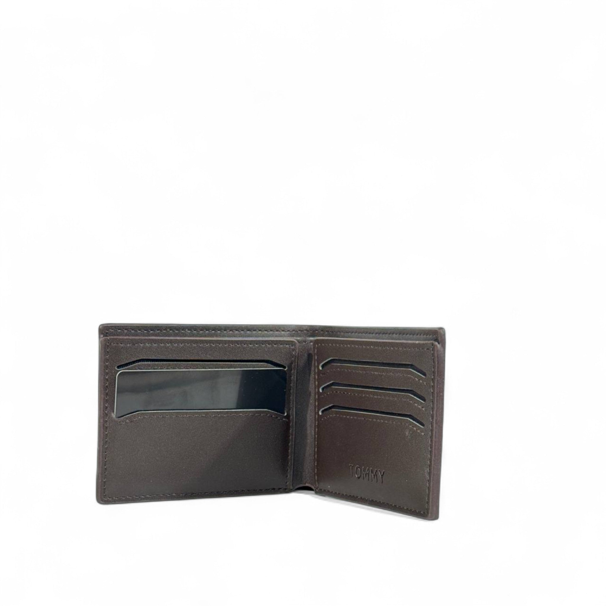 🤎 Tommy Hilfiger Brown Textured Leather Bifold Wallet – Flag Logo