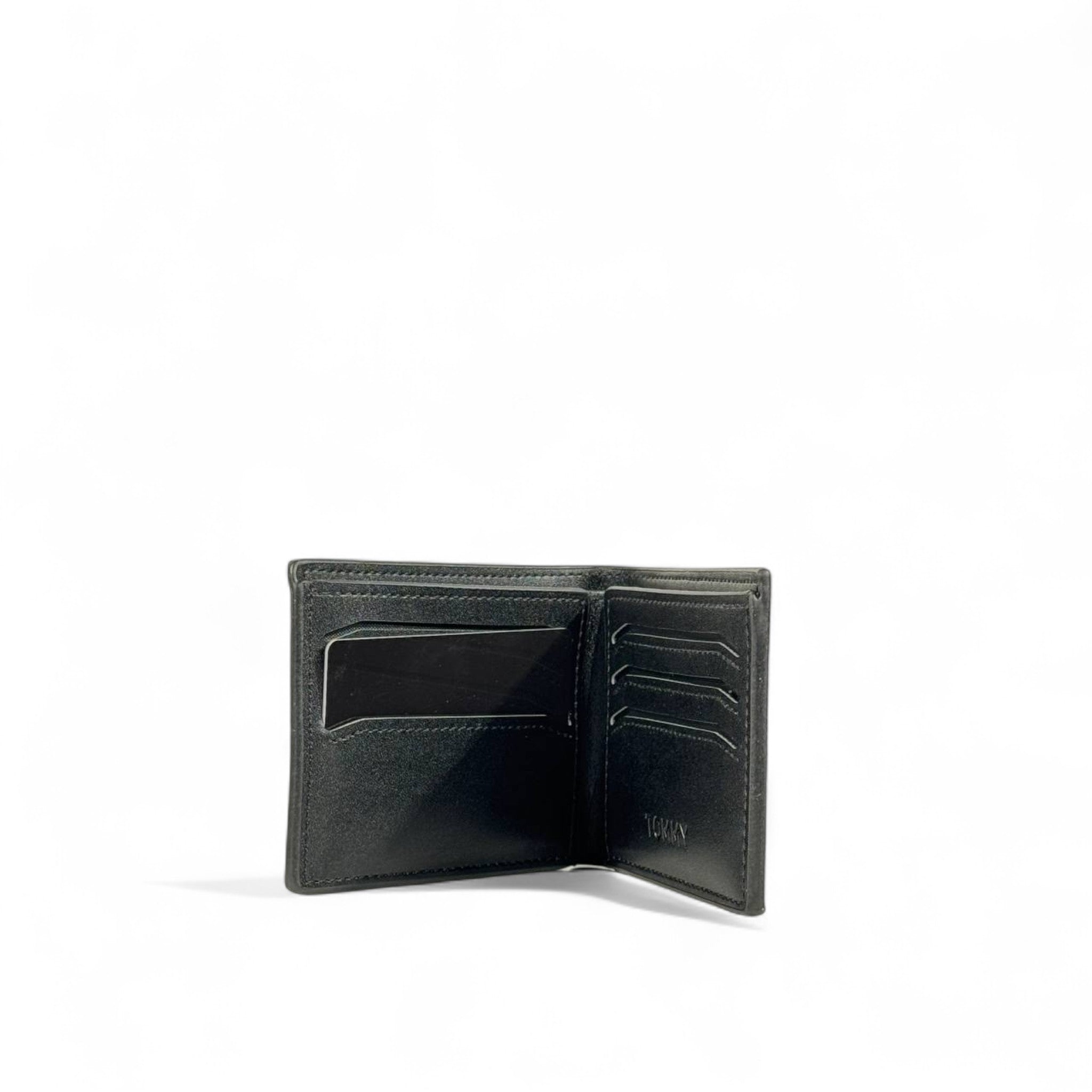 🖤Tommy Hilfiger blackTextured Leather Bifold Wallet – Flag Logo