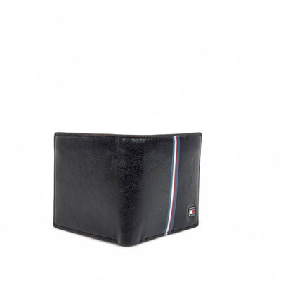 Tommy Hilfiger Dark Brown & Black Textured Leather Bifold Wallet – Flag Logo