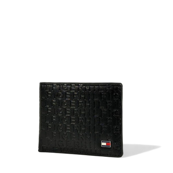 🖤 Tommy Hilfiger Black Embossed Logo Leather Bifold Wallet – Flag Logo