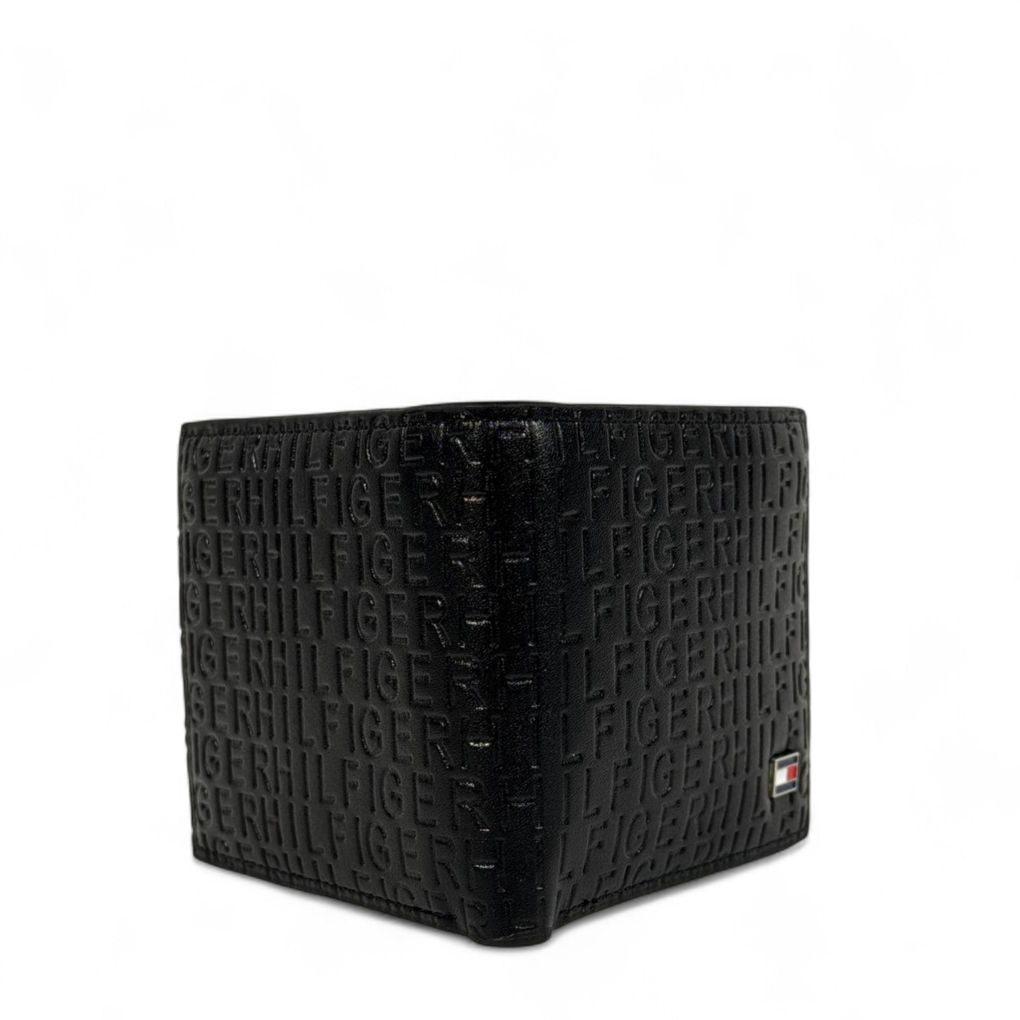 🖤 Tommy Hilfiger Black Embossed Logo Leather Bifold Wallet – Flag Logo