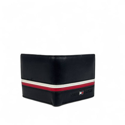 🖤 Tommy Hilfiger Black Leather Bifold Wallet – Red & White Stripe