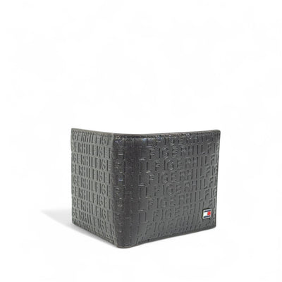 Tommy Hilfiger Dark Brown Embossed Leather Bifold Wallet – Logo Pattern