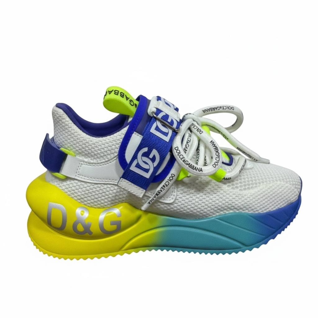 Dolce & Gabbana White Neon Gradient Sneakers 🤍💛💙 | Bold Luxury Street Vibes 👟🔥