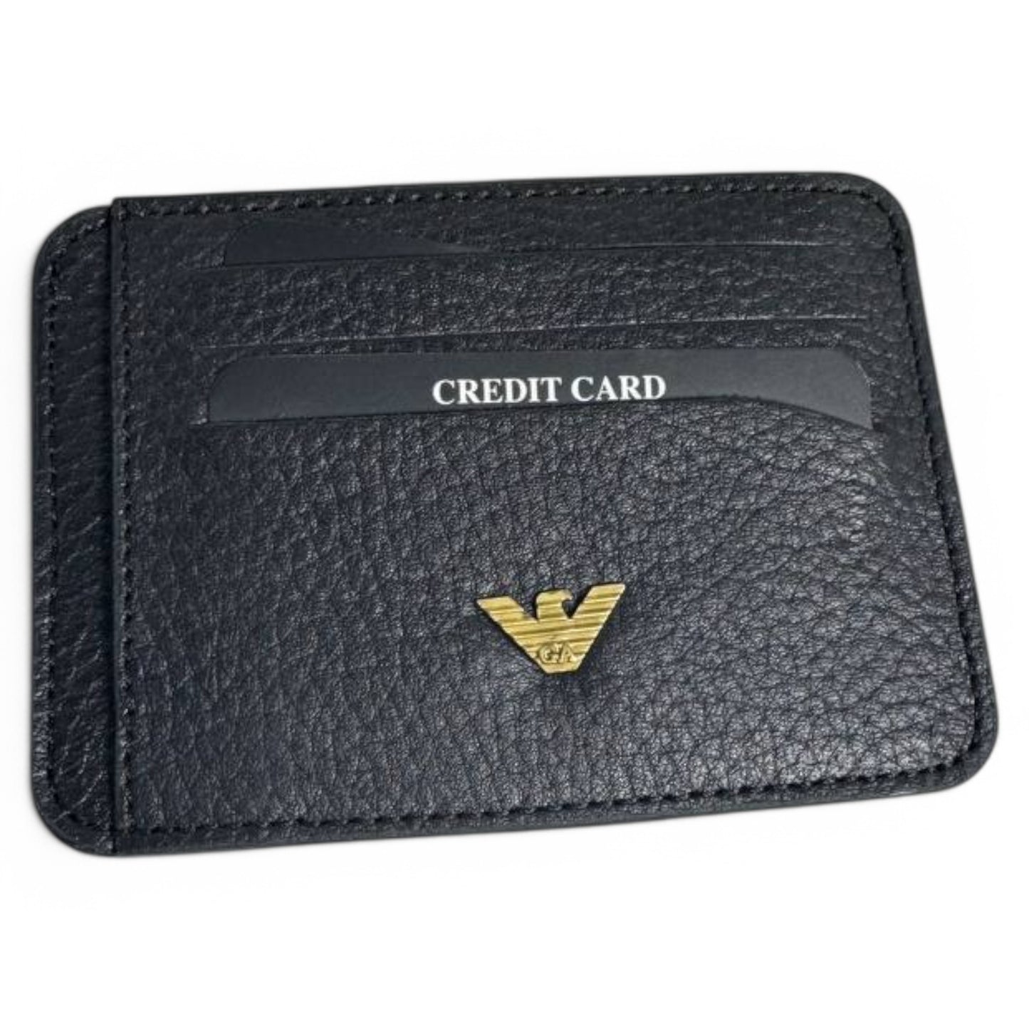 Emporio Armani Black Leather Cardholder with Gold Eagle Logo