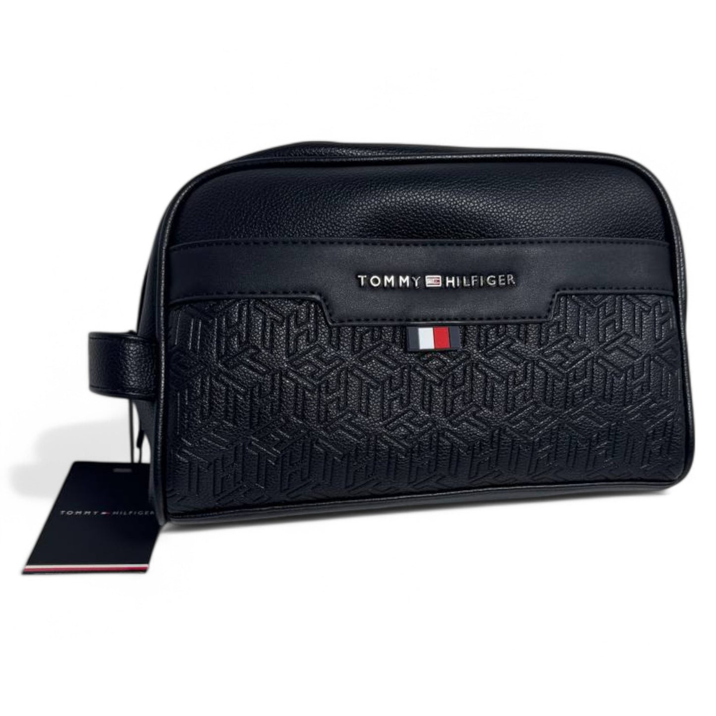 Tommy Hilfiger Black Embossed Leather Pouch