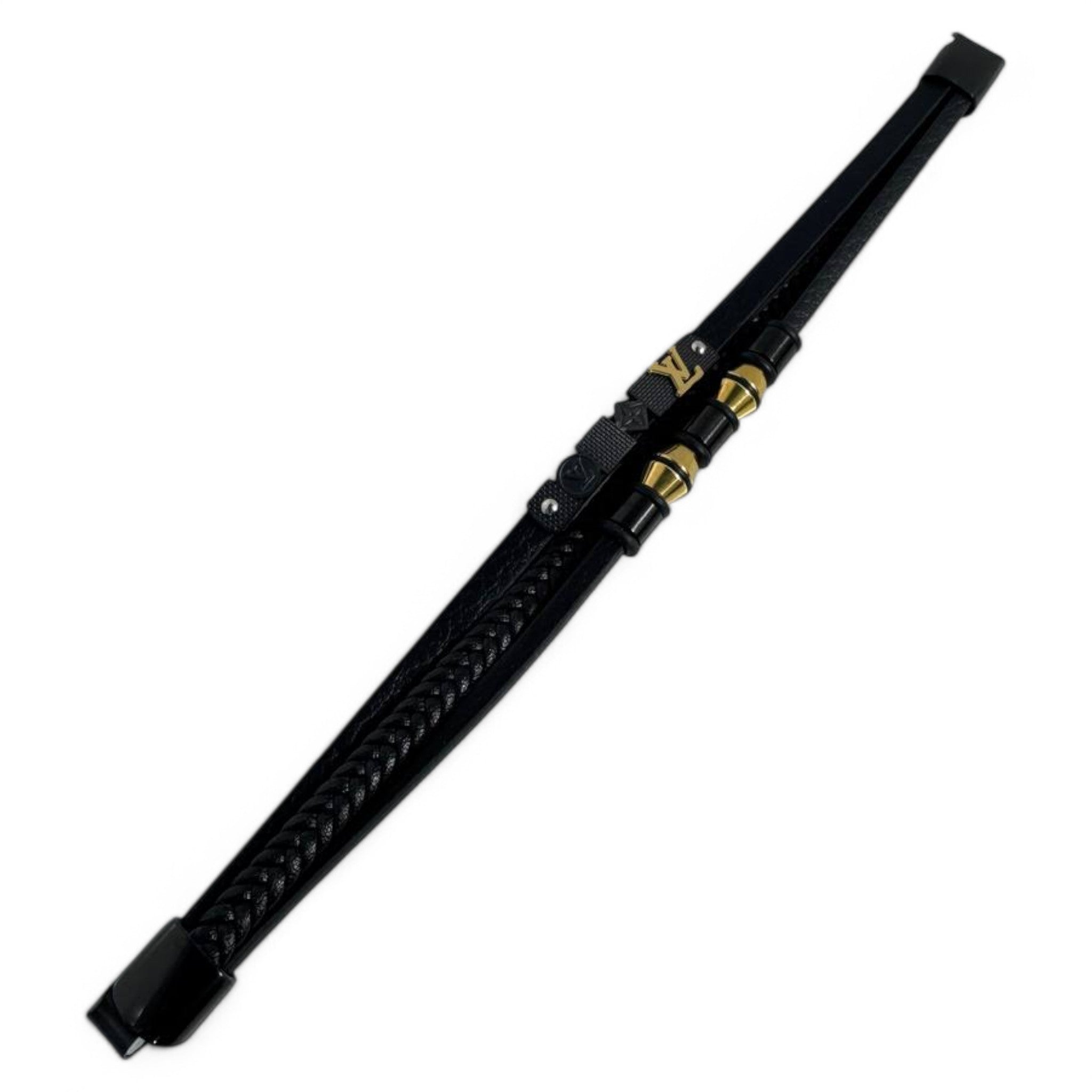 Luxury Black Braided Bracelet with Gold LV Accents