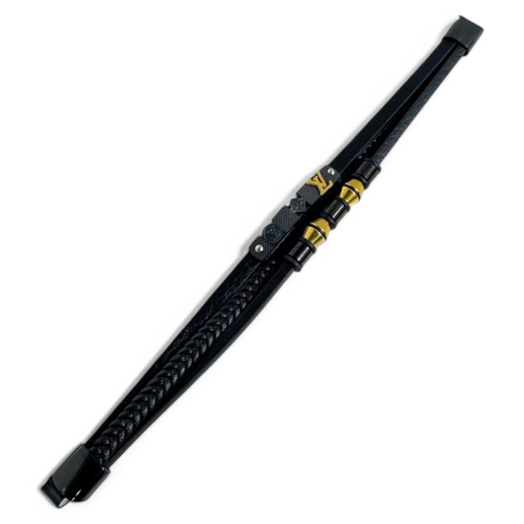 Luxury Black Braided Bracelet with Gold LV Accents