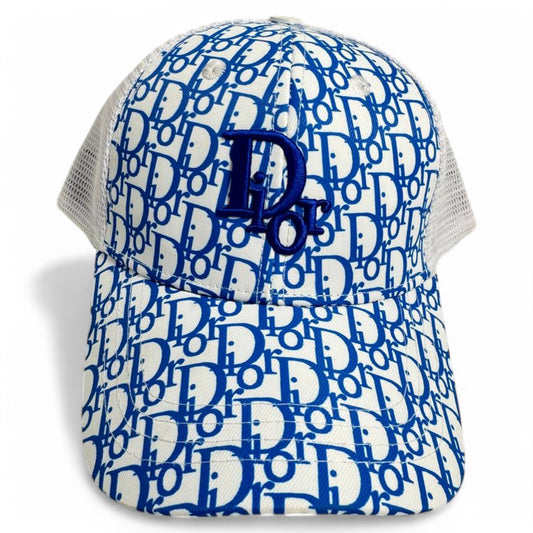 Dior-Inspired Blue & White Monogram Cap