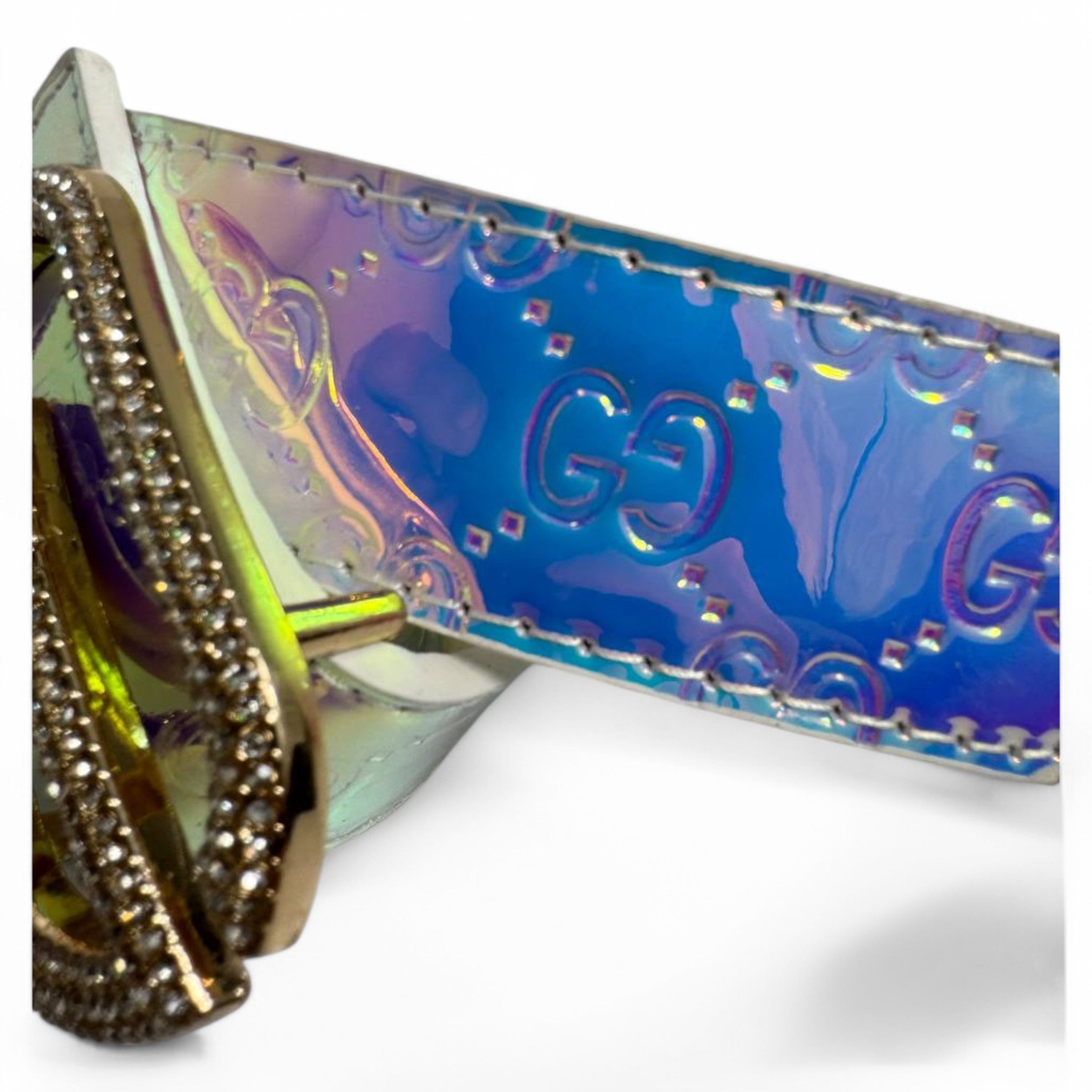 Luxury GG-Inspired Holographic Belt – Crystal Embellished Statement Piece