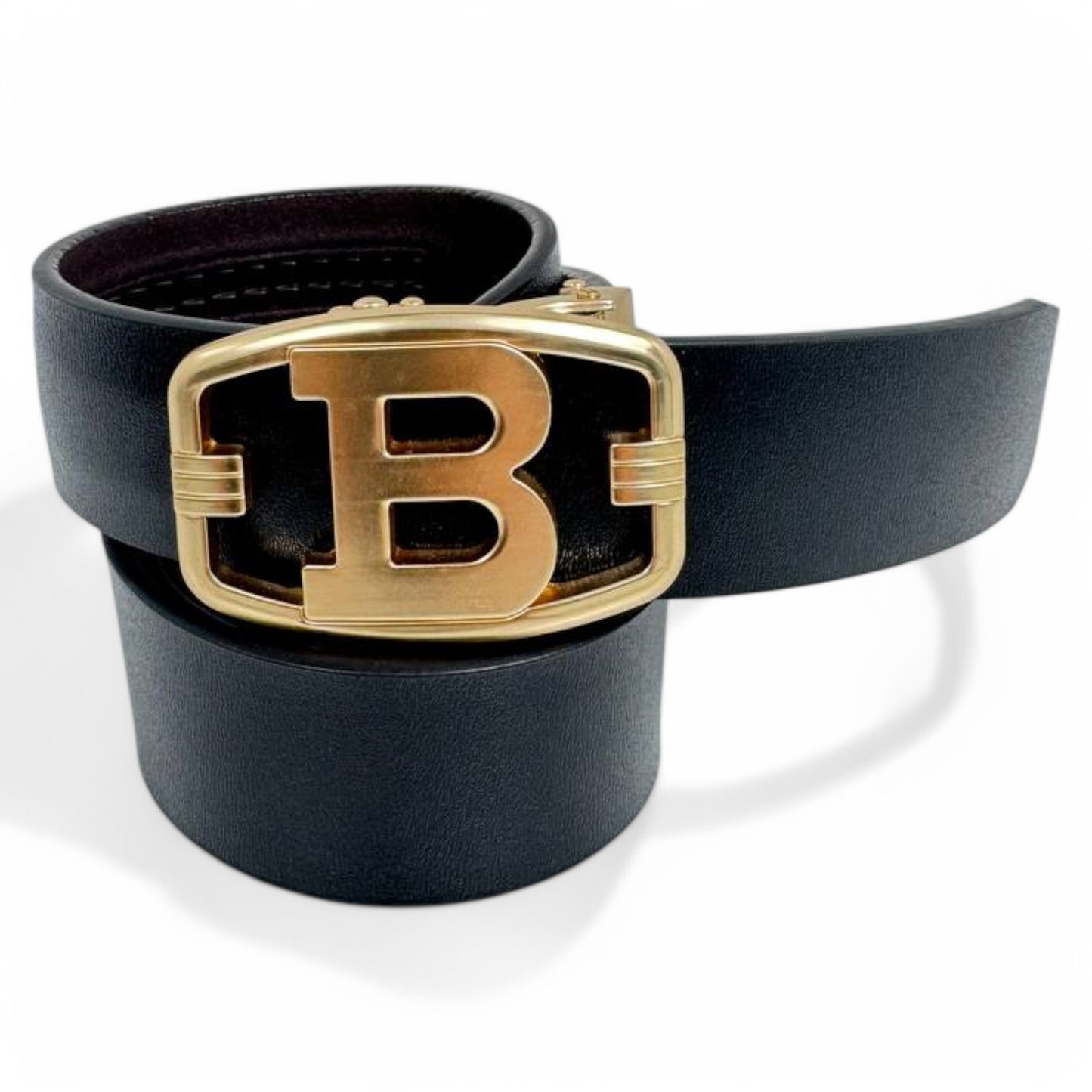 Balmain Black Leather Belt with Gold "B" Buckle