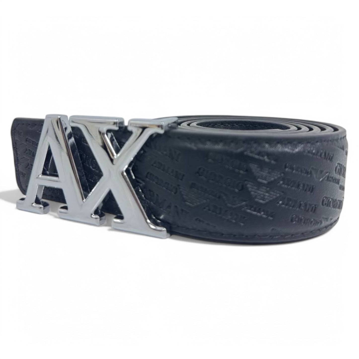 Armani Exchange Black Leather Belt – Signature AX Silver Buckle