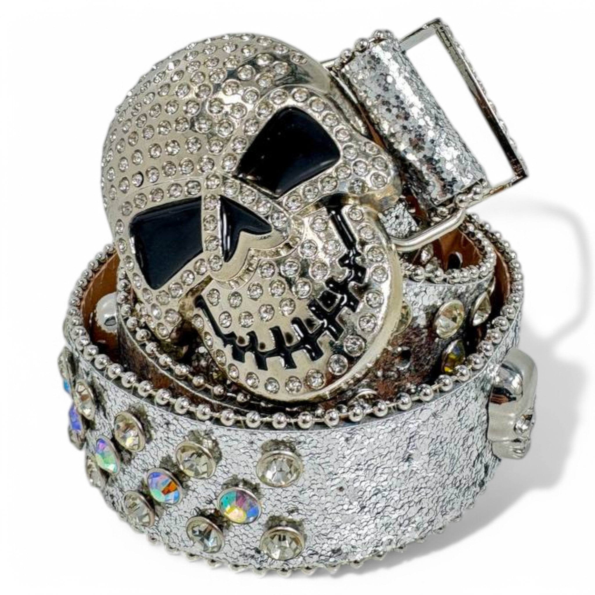 Crystal Skull Silver Studded Belt