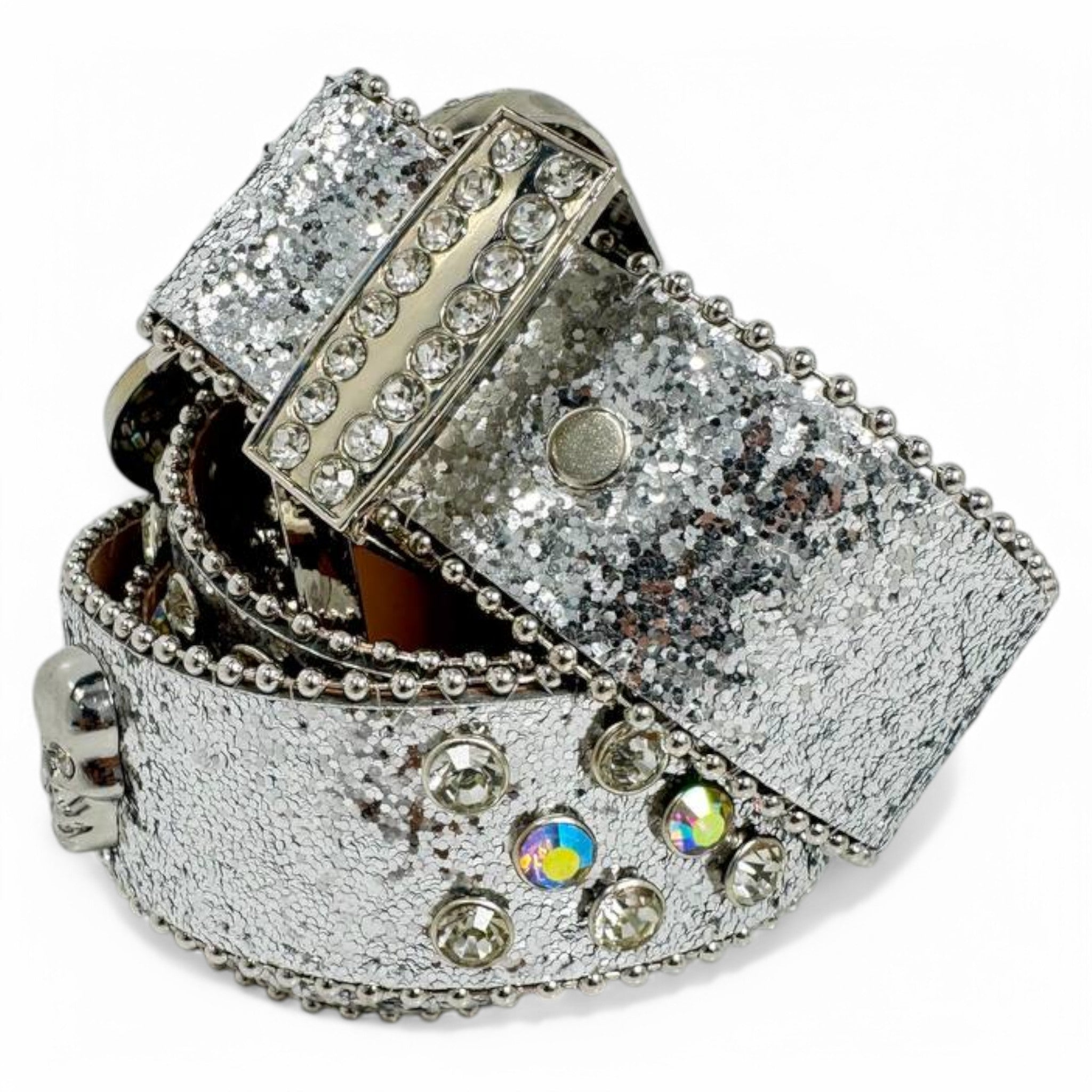 Crystal Skull Silver Studded Belt