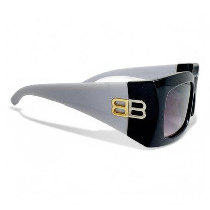 Balenciaga Two-Tone Oversized Sunglasses – Black & White with Gold BB Logo