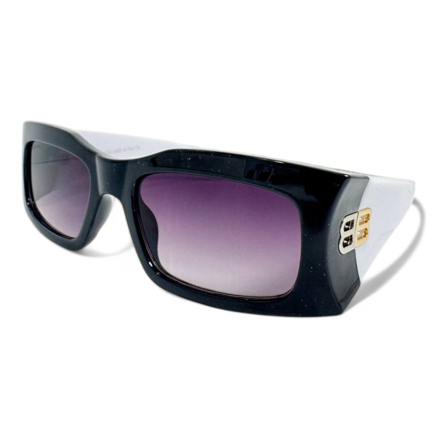 Balenciaga Two-Tone Oversized Sunglasses – Black & White with Gold BB Logo