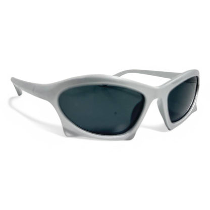 Balenciaga Futuristic Wraparound Sunglasses – Silver Metallic Frame with Dark Lenses