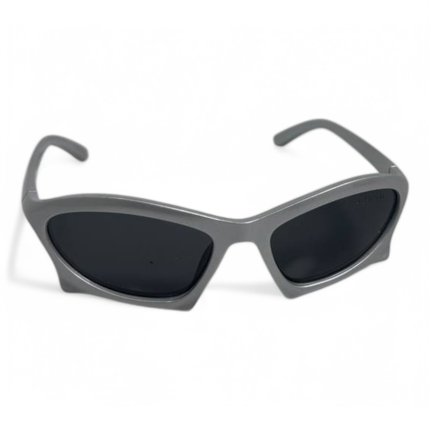 Balenciaga Futuristic Wraparound Sunglasses – Silver Metallic Frame with Dark Lenses