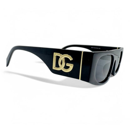 Dolce & Gabbana Oversized Black Sunglasses – Bold Square Frame with Gold DG Logo