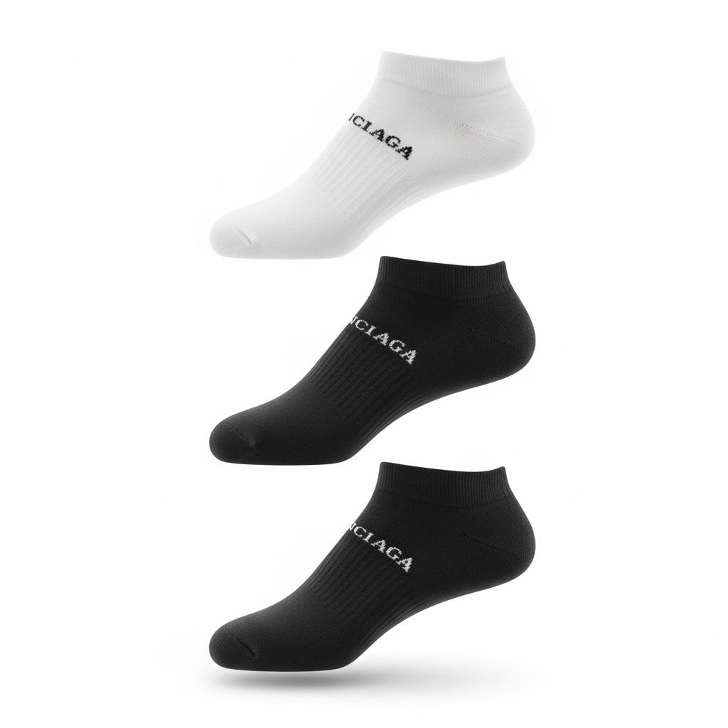Balenciaga Logo Ankle Socks – Black & White 3-Pack Edition 🖤🤍🔥