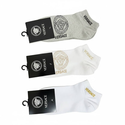 Versace Medusa Logo Ankle Socks – Luxury 3-Piece Set ✨🖤🤍