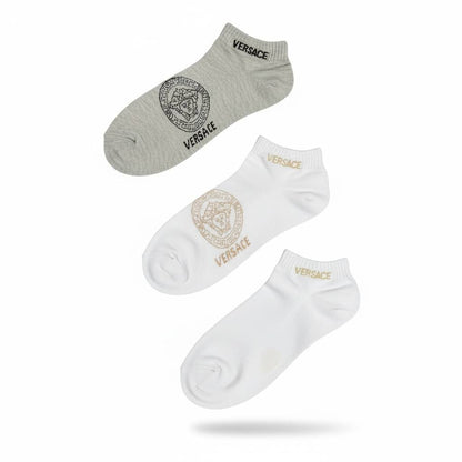 Versace Medusa Logo Ankle Socks – Luxury 3-Piece Set ✨🖤🤍